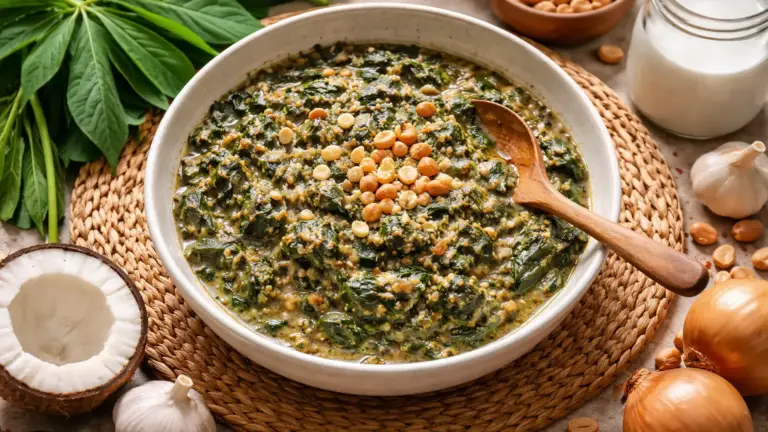 Фото блюда: Матапа тушеные листья маниоки с арахисом по мозамбикски насыщенный вкус