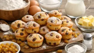 Фото рецепта: Мини кексы с изюмом пышные и мягкие для полдника
