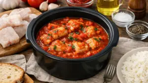 Фото блюда: Минтай с томатным соусом в мультиварке с насыщенным вкусом