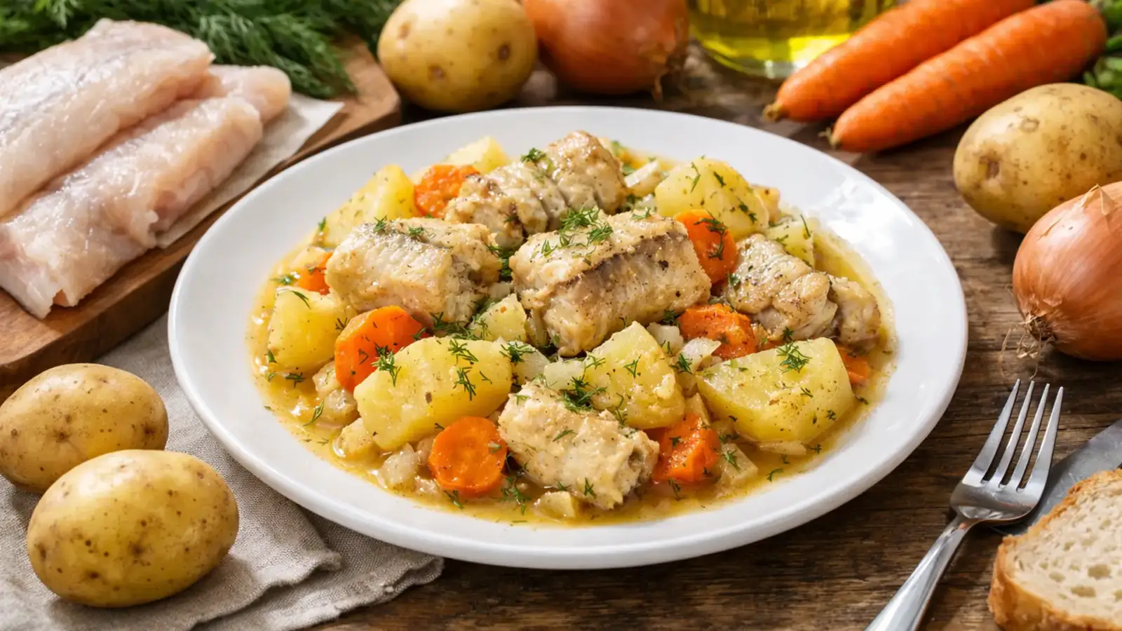 Фото блюда: Минтай тушёный с картошкой на сковороде нежный вариант, рецепт с фото