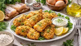 Фото рецепта: Минтай в кляре с зеленью и ароматной хрустящей корочкой