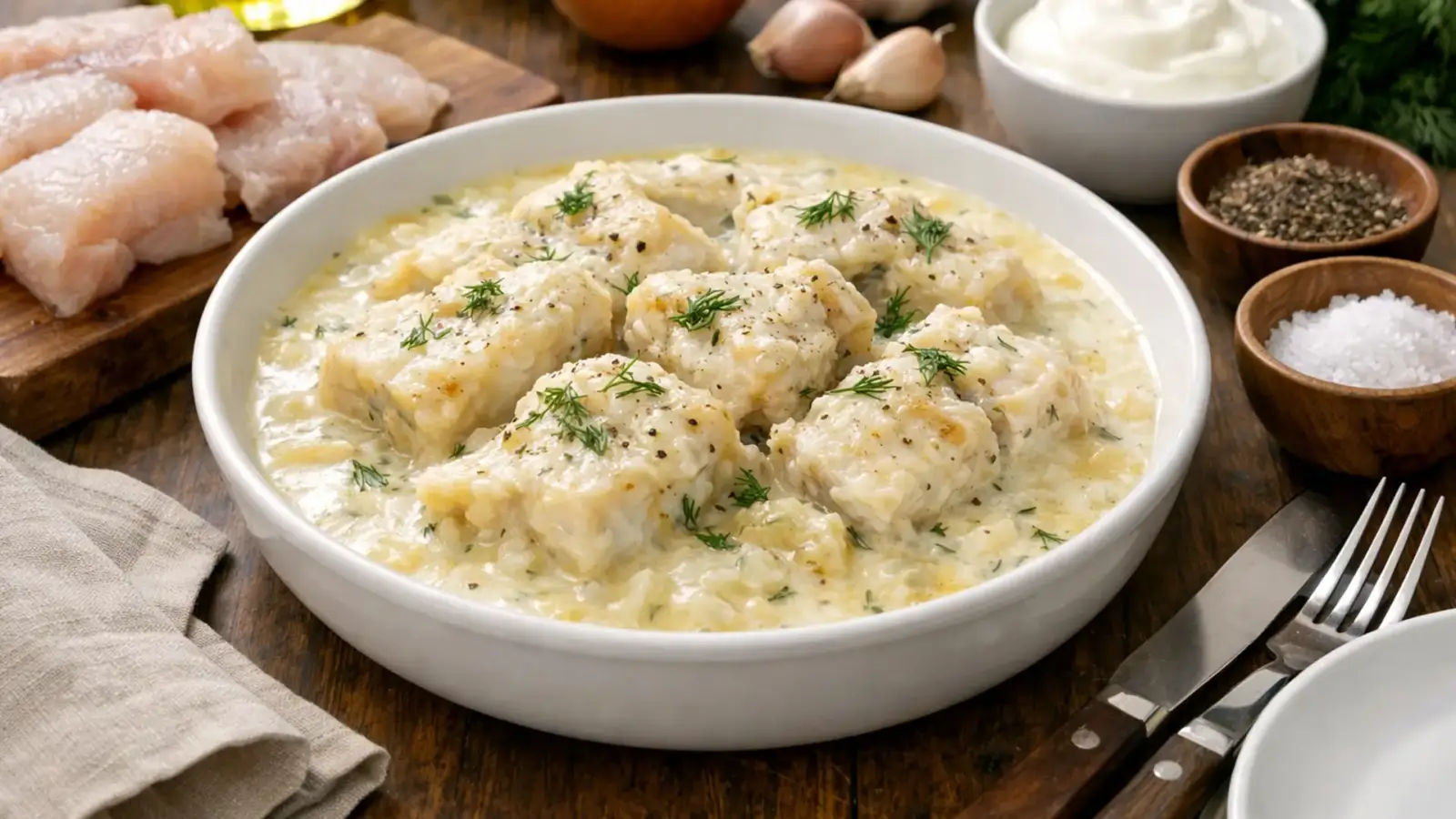 Фото блюда: Минтай в сметанном соусе в мультиварке с нежной текстурой, рецепт с фото