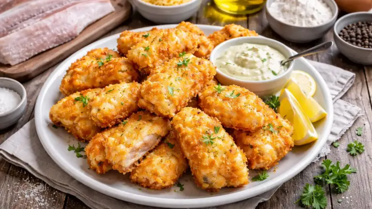 Фото блюда: Минтай в сырном кляре с хрустящей корочкой на сковороде