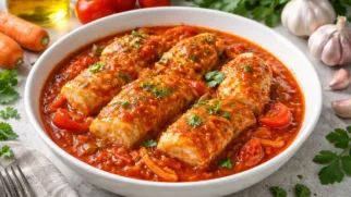 Фото рецепта: Нежный минтай в насыщенном томатном соусе