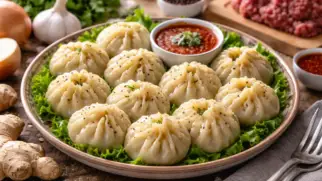 Фото рецепта: Момо пельмени с мясной начинкой на пару сочные непальские