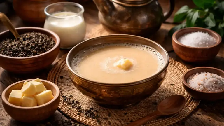 Фото блюда: Монгольский молочный чай с солью насыщенный традиционный напиток