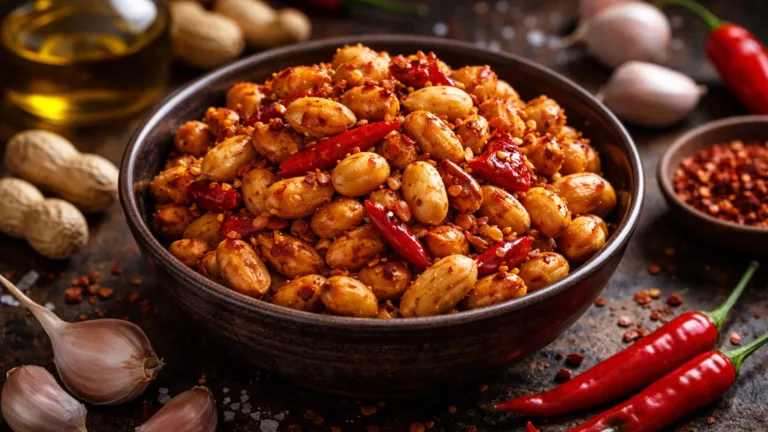 Фото блюда: Арахис острый жареный с перцем чили и чесноком, хрустящий и пикантный