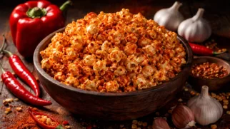 Фото рецепта: Попкорн острый с паприкой, чили и чесноком, яркий и пикантный