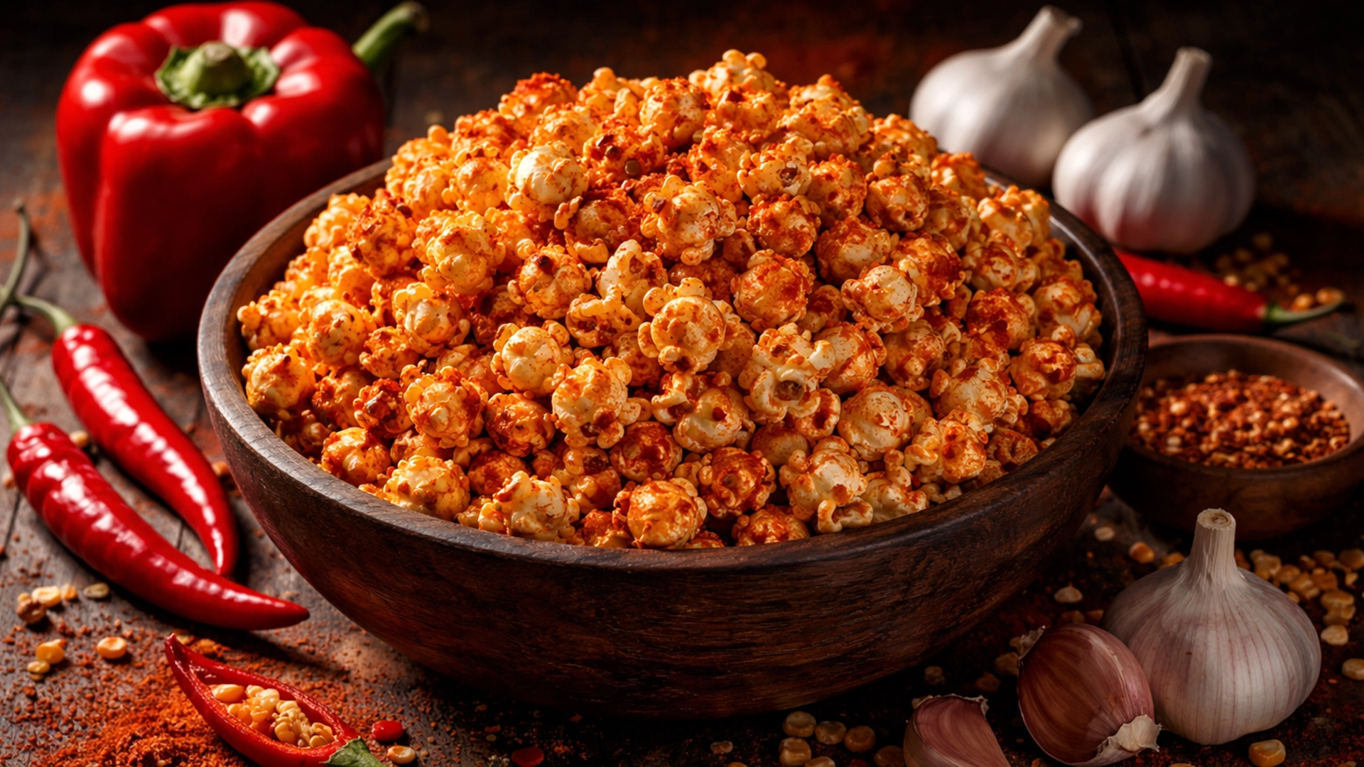 Фото блюда: Попкорн острый с паприкой, чили и чесноком, яркий и пикантный