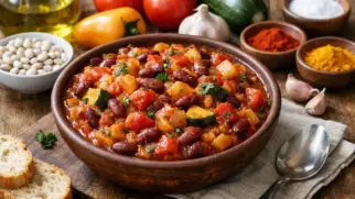 Фото рецепта: Овощное рагу с фасолью и специями насыщенное ароматное блюдо