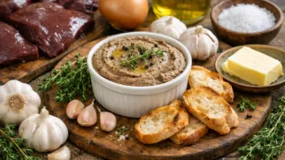 Фото рецепта: Паштет из говяжьей печени с чесноком и ароматным тимьяном