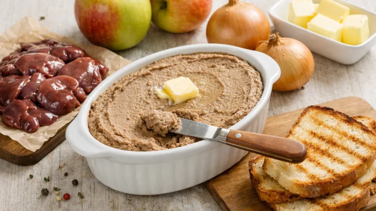 Фото блюда: Паштет из куриной печени с яблоками и луком, нежный с легкой сладостью