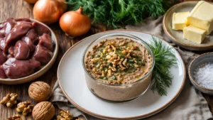 Фото блюда: Паштет из куриной печени с грецкими орехами и свежей зеленью