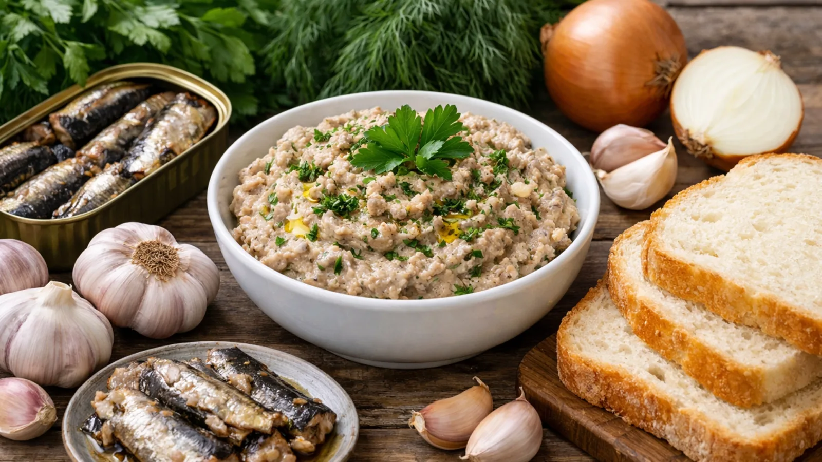Фото блюда: Паштет из сардин с чесноком и зеленью ароматный домашний вариант, рецепт с фото