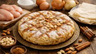 Фото рецепта: Пастилья пирог с курицей и миндалем по мароккански пряный вкус