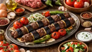 Фото рецепта: Патлыджан кебаб с говядиной и баклажанами сочный и ароматный