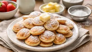 Фото рецепта: Поффертьес маленькие пышные оладьи с сахарной пудрой нежные