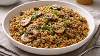 Фото рецепта: Полбяная каша с грибами шампиньонами