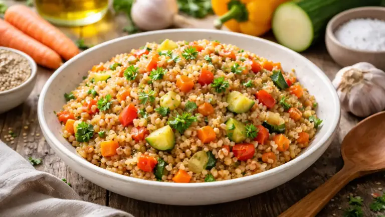 Фото блюда: Полбяная каша с овощами рассыпчатая с насыщенным вкусом