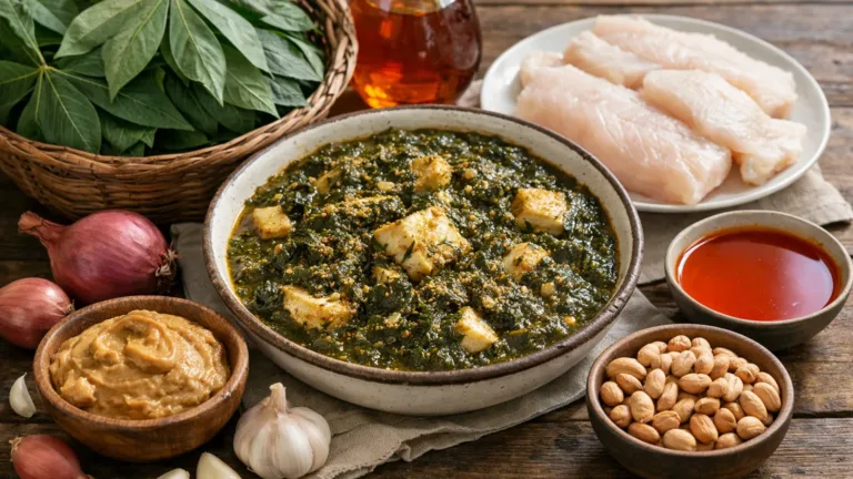 Фото блюда: Пондю тушеные листья маниоки с рыбой по конголезскому рецепту