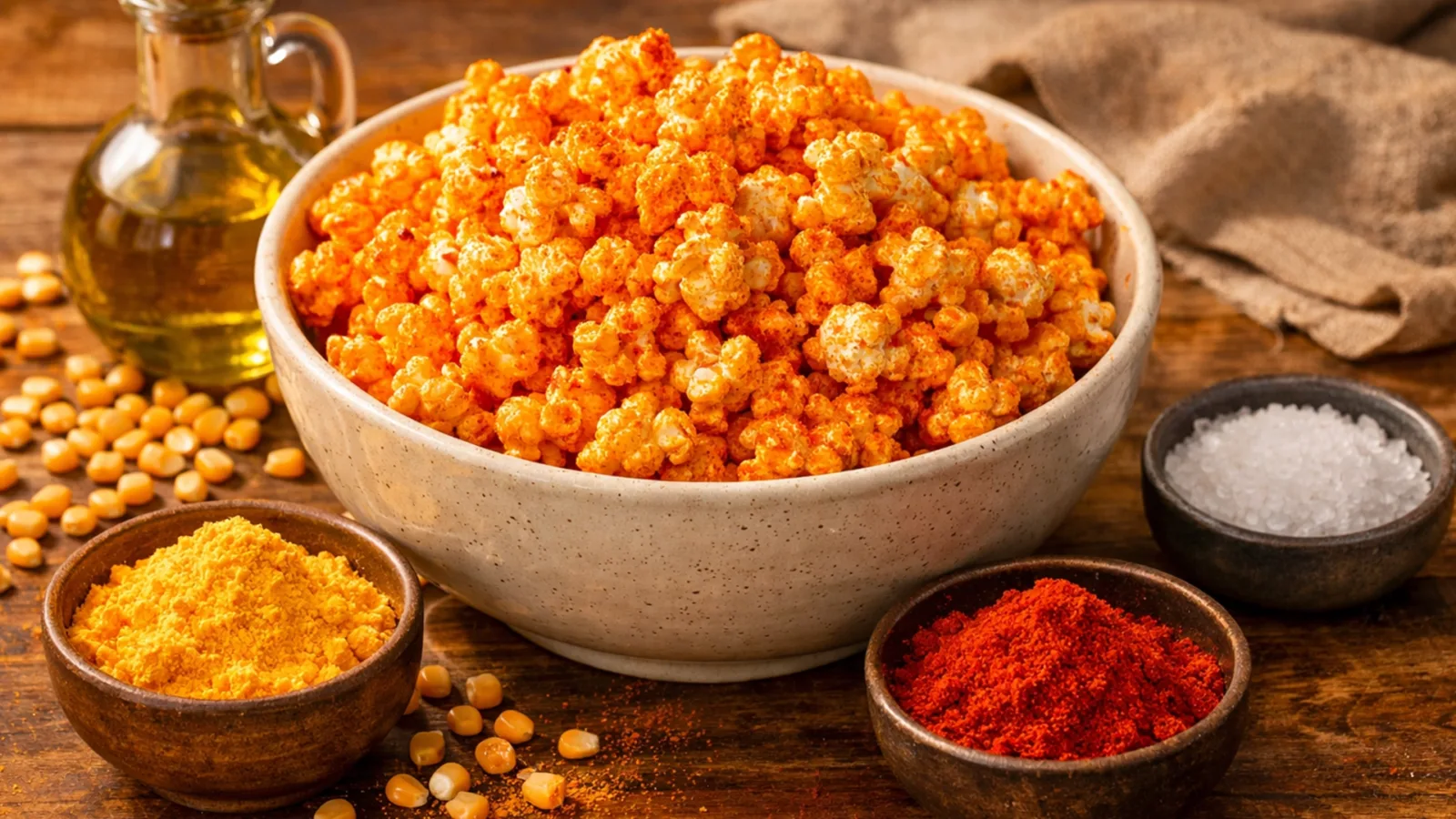 Фото блюда: Пряный попкорн с сыром и паприкой, рецепт с фото