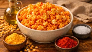 Фото рецепта: Пряный попкорн с сыром и паприкой