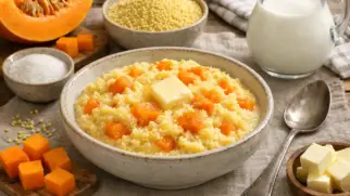 Фото рецепта: Пшённая каша с тыквой на молоке с нежной текстурой