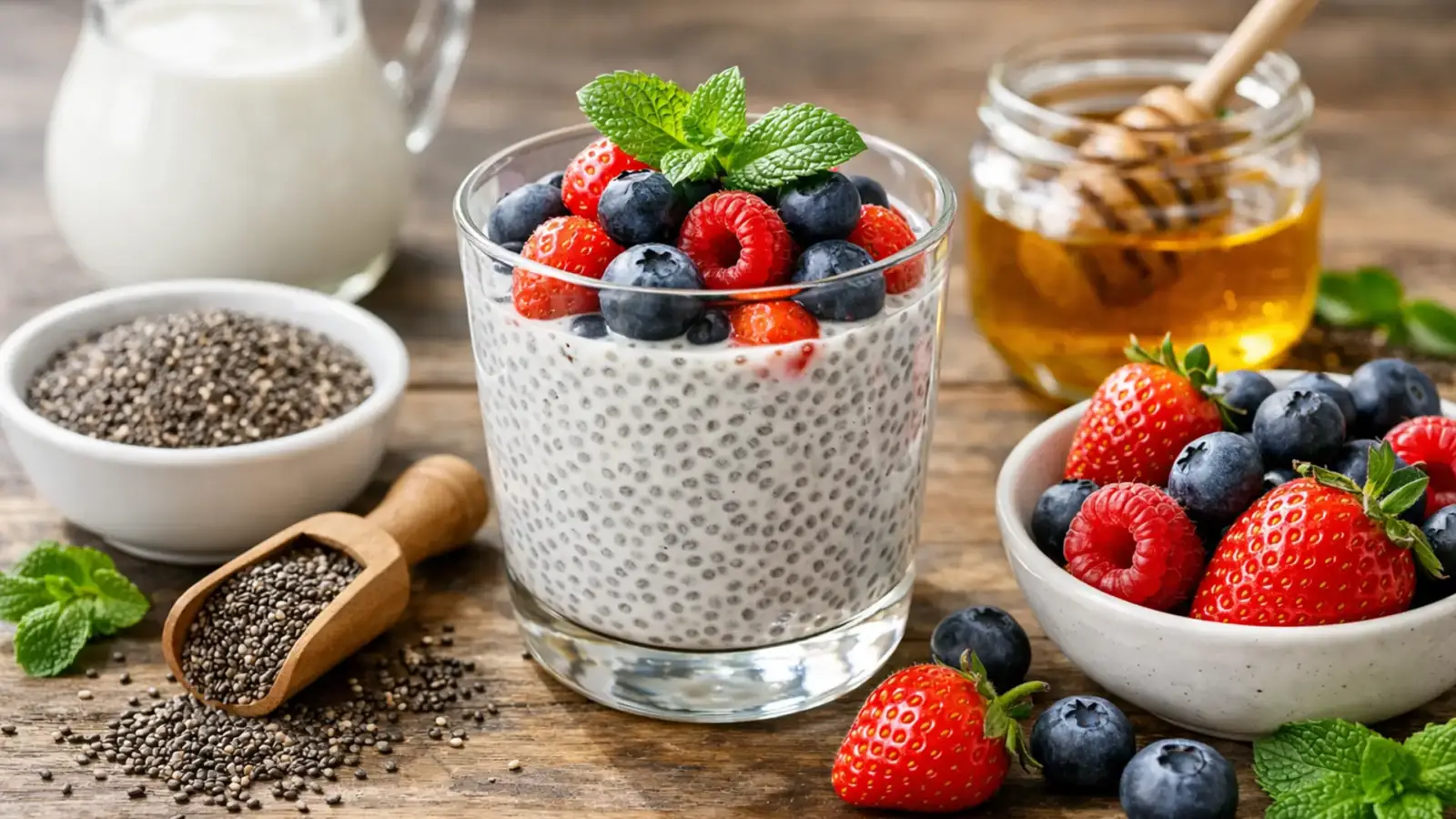 Фото блюда: Пудинг из семян чиа с ягодами нежный для второго завтрака, рецепт с фото