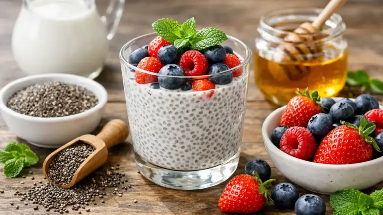 Фото блюда: Пудинг из семян чиа с ягодами нежный для второго завтрака