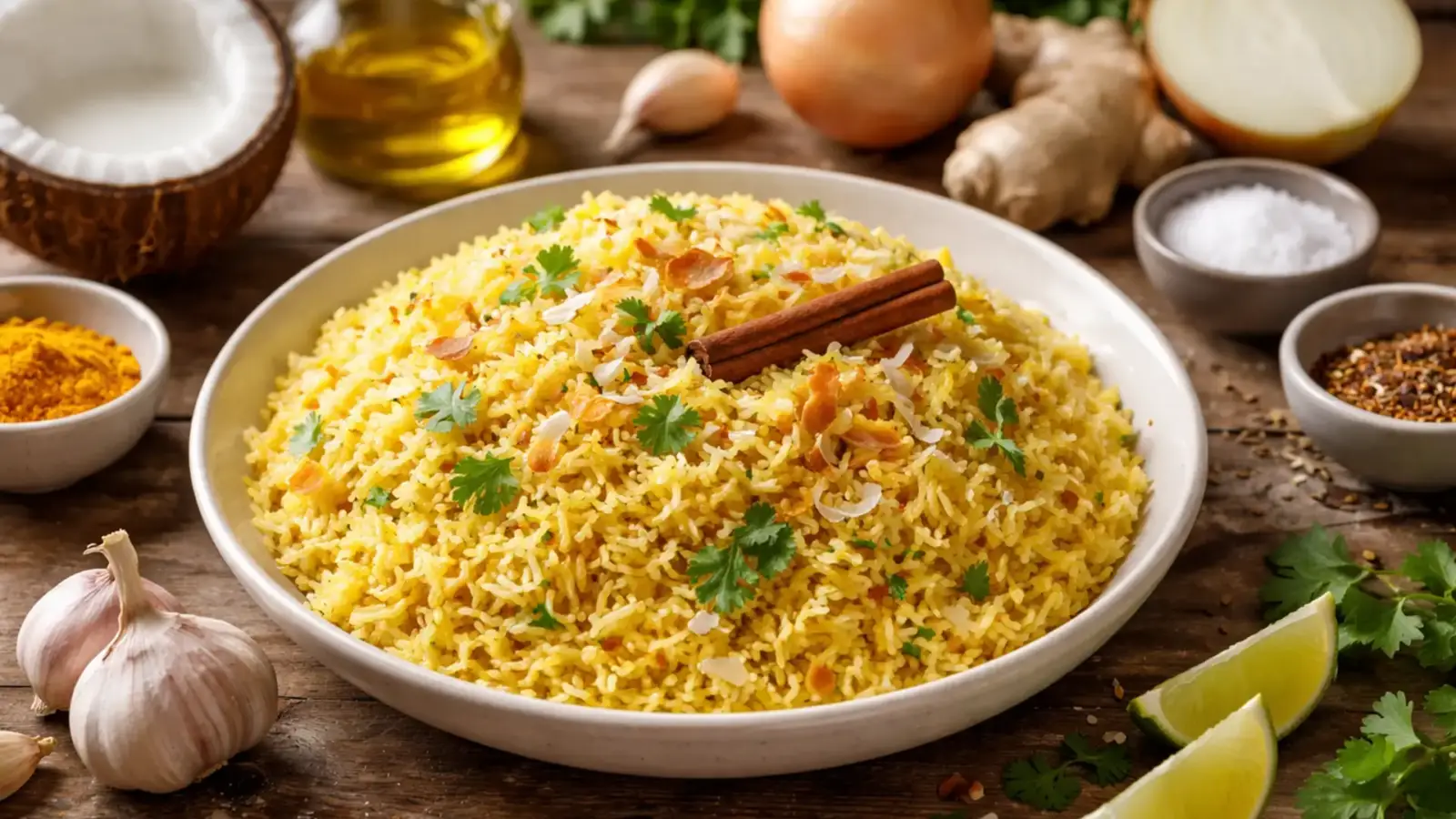 Фото блюда: Рис с кокосом и специями ароматный рассыпчатый гарнир, рецепт с фото