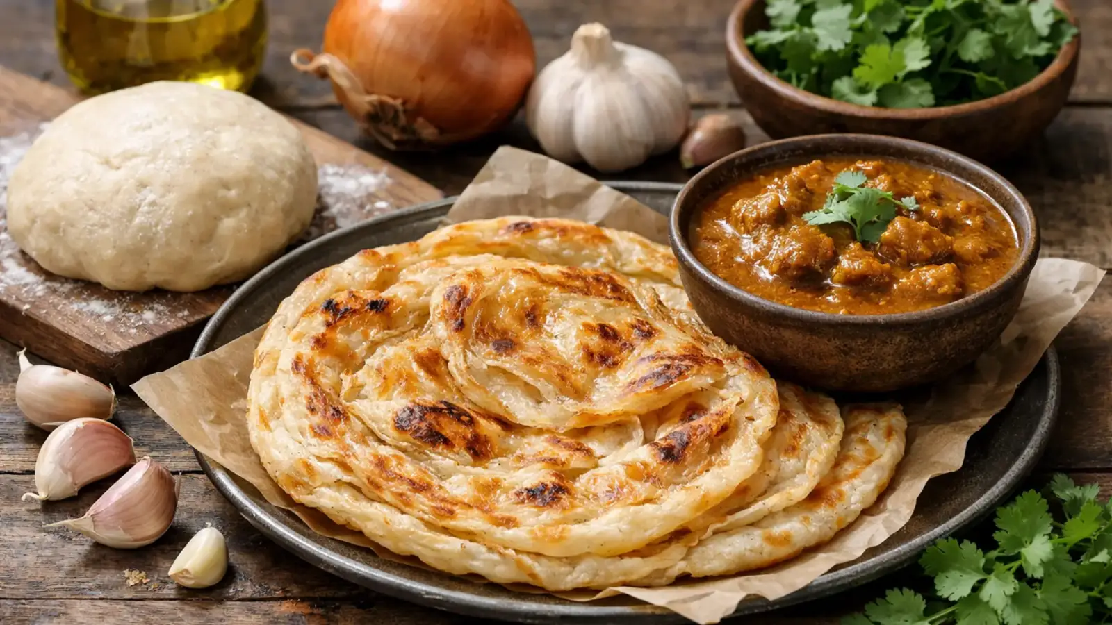 Фото блюда: Роти чанай лепешка с карри соусом хрустящий вариант, рецепт с фото