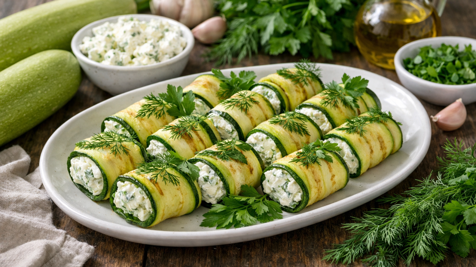 Фото блюда: Рулетики из кабачков с творожным сыром и зеленью на сковороде, рецепт с фото