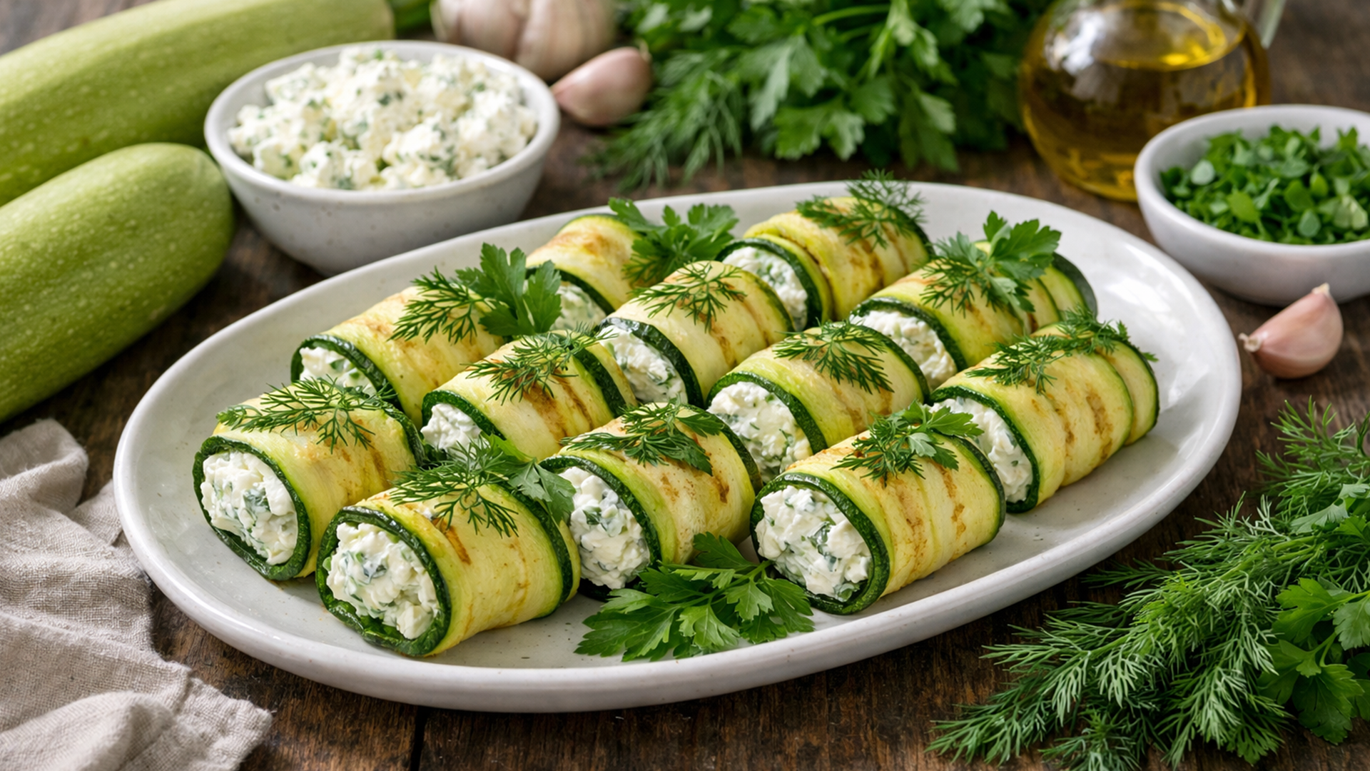 Фото блюда: Рулетики из кабачков с творожным сыром и зеленью на сковороде