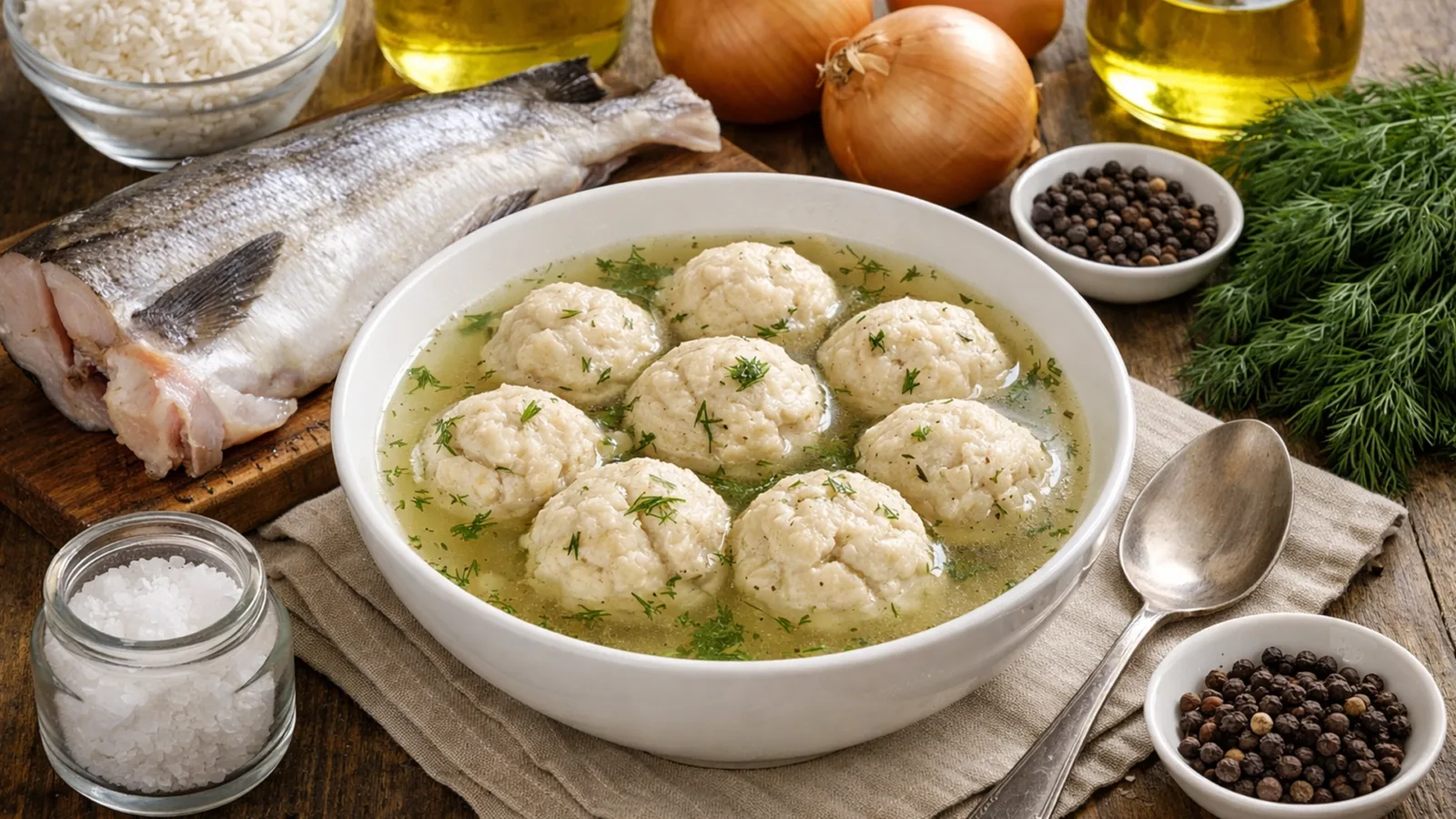 Фото блюда: Рыбные фрикадельки из минтая в легком бульоне с мягкой текстурой, рецепт с фото