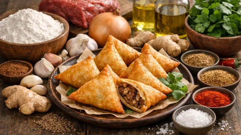 Фото блюда: Самоса с говядиной и пряной начинкой в хрустящем тесте
