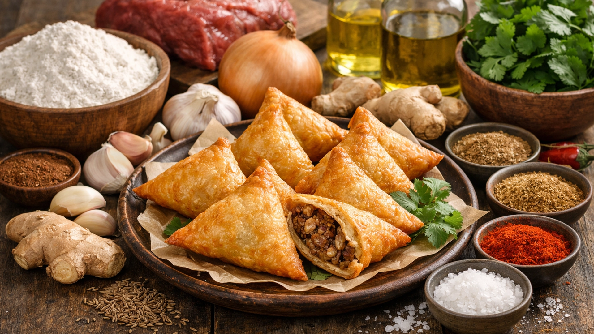 Фото блюда: Самоса с говядиной и пряной начинкой в хрустящем тесте