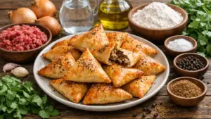 Фото блюда: Самуса пирожки с мясной начинкой и хрустящей корочкой в духовке