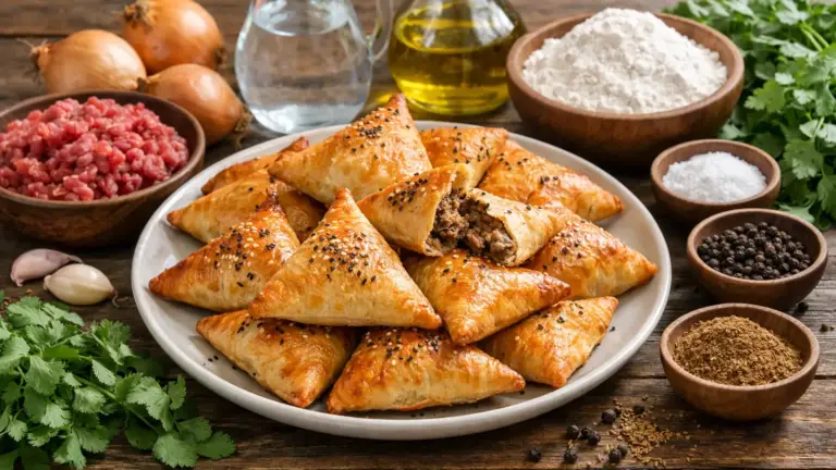 Фото блюда: Самуса пирожки с мясной начинкой и хрустящей корочкой в духовке