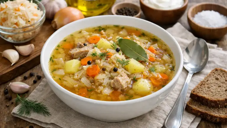 Фото блюда: Щи из квашеной капусты с картофелем насыщенные домашние