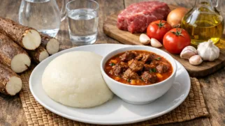 Фото рецепта: Фуфу из маниоки с соусом по конголезскому рецепту