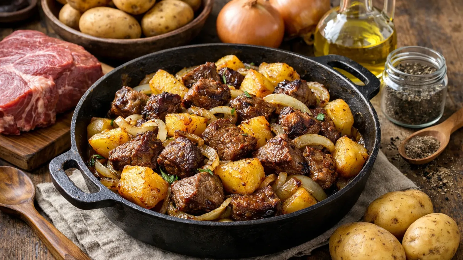 Фото блюда: Куурдак жареное мясо с луком и картофелем по киргизскому рецепту, рецепт с фото