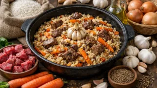 Фото рецепта: Ошский плов с говядиной и морковью в казане с насыщенным вкусом