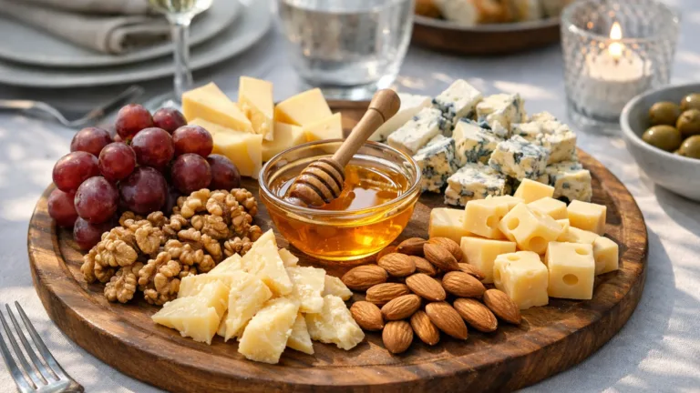 Фото блюда: Сырная тарелка праздничная с орехами и медом для подачи