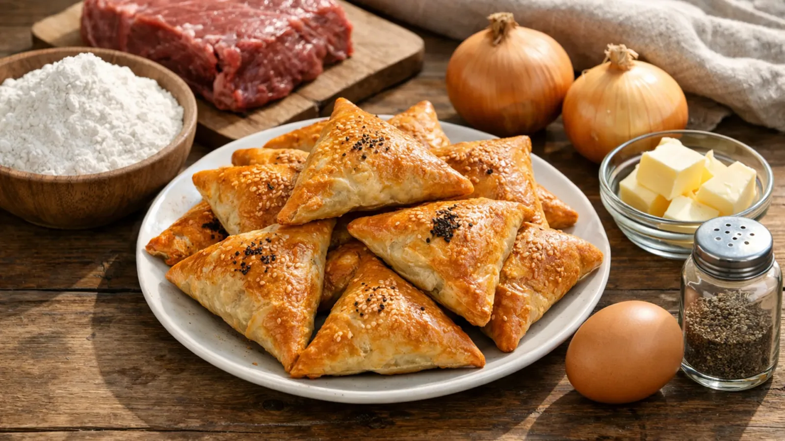 Фото блюда: Самсы с мясной начинкой в духовке с хрустящей корочкой, рецепт с фото