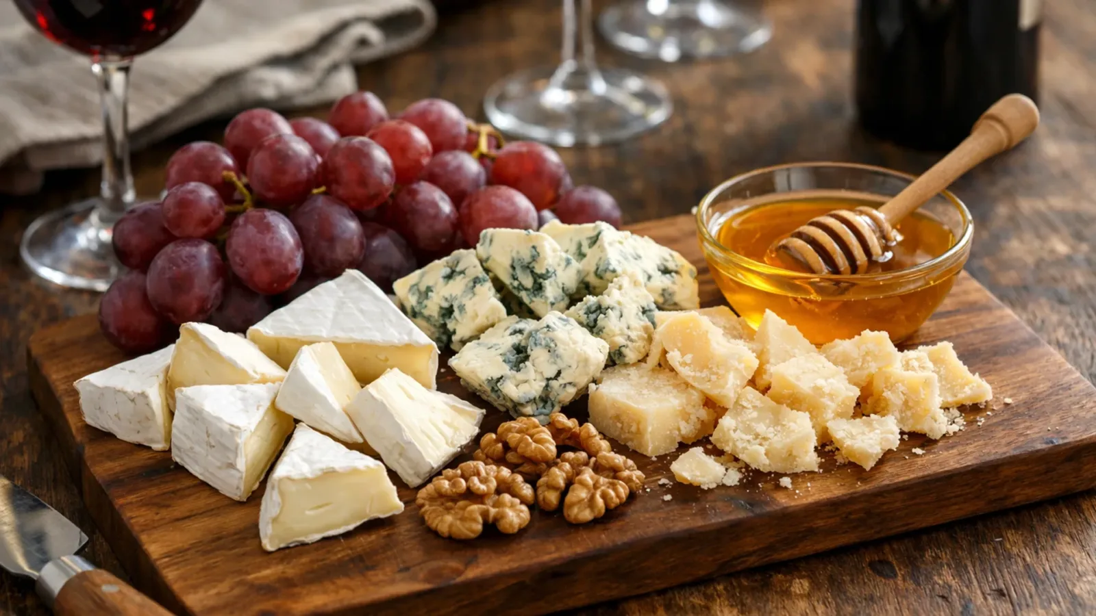 Фото блюда: Сырная тарелка к вину с бри дор блю и пармезаном, рецепт с фото
