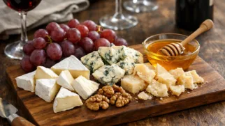 Фото рецепта: Сырная тарелка к вину с бри дор блю и пармезаном