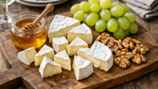 Фото рецепта: Сырная тарелка с мягкими сырами медом и орехами для закуски