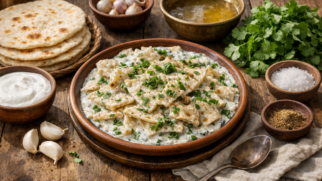 Фото рецепта: Шафут лепешки с йогуртовым соусом и ароматной зеленью