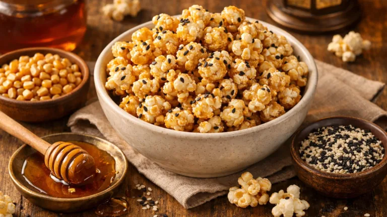 Фото блюда: Сладкий попкорн с медом и кунжутом
