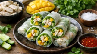 Фото рецепта: Спринг роллы с курицей манго и свежей зеленью сочные